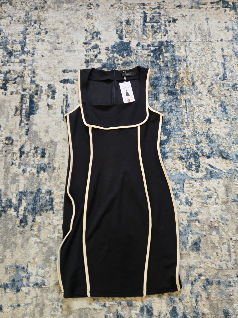 Black Mini Dress with Cream Piping - Women Dresses